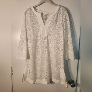 New Perseption White Swimsuit Coverup 3/4 Sleeve Tunic Xlarge